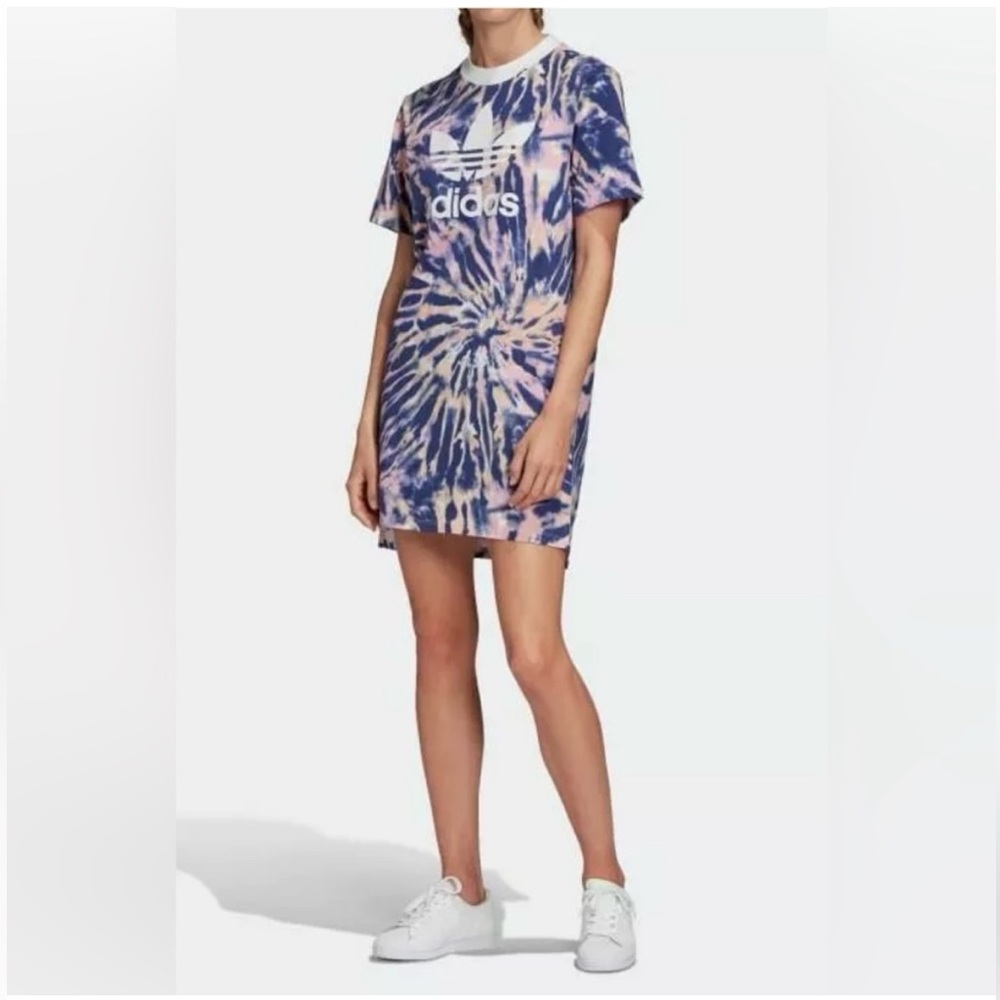 Adidas Tie Dye Women’s Short Sleeve Tee Dress Blue/Pink/White Size L